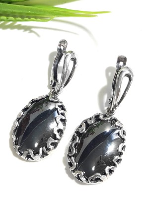 Серьги посеребренные из гематита