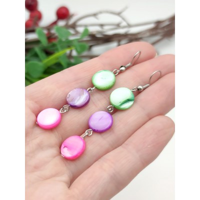 Серьги из розового, фиолетового и зеленого перламутра