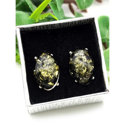 Серьги из зеленого бернита (сплав смол и янтаря)