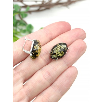 Серьги из зеленого бернита (сплав смол и янтаря)