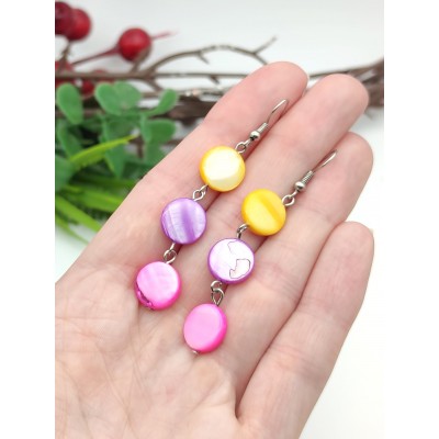 Серьги из желтого, фиолетового и розового перламутра