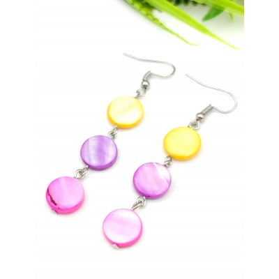 Серьги из желтого, фиолетового и розового перламутра