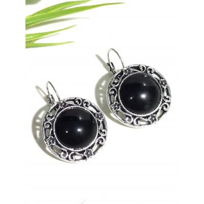 Серьги с черным агатом
