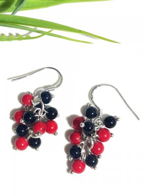 Серьги посеребренные с агатом и кораллом