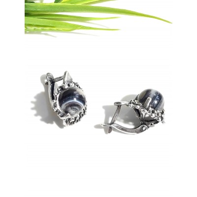 Серьги посеребренные с арабским ониксом (черным агатом)