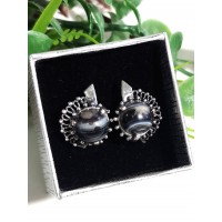 Серьги посеребренные с арабским ониксом (черным агатом)