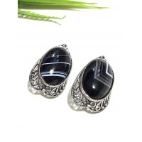 Серьги посеребренные с арабским ониксом (черным агатом)