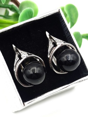 Серьги посеребренные с черным агатом