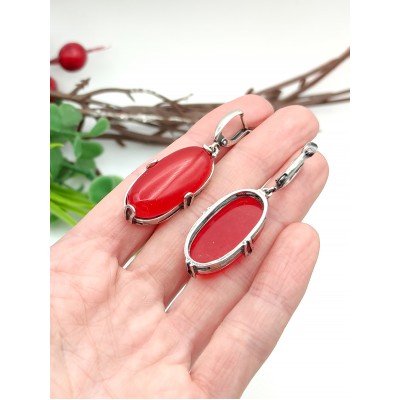 Серьги посеребренные с малиновым агатом