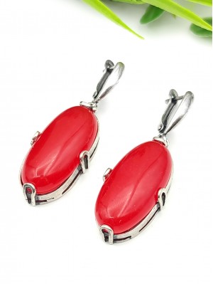Серьги посеребренные с малиновым агатом