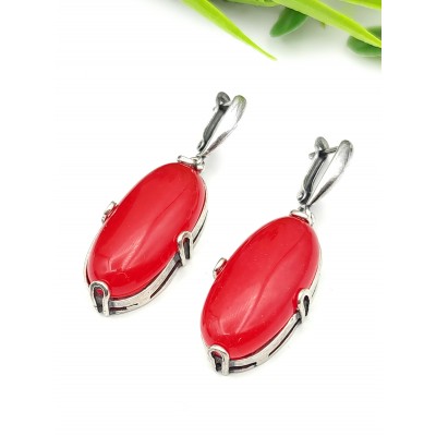 Серьги посеребренные с малиновым агатом