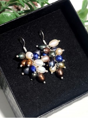 Серьги посеребренные с разноцветным жемчугом