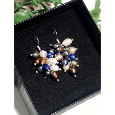 Серьги посеребренные с разноцветным жемчугом