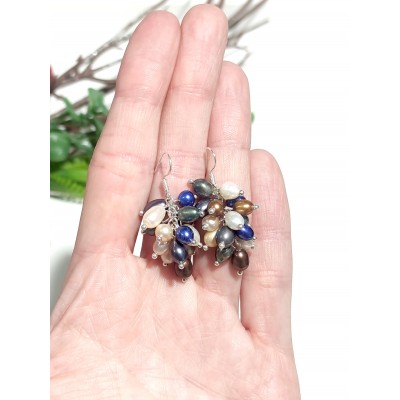 Серьги посеребренные с разноцветным жемчугом