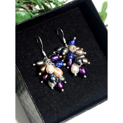 Серьги посеребренные с разноцветным жемчугом