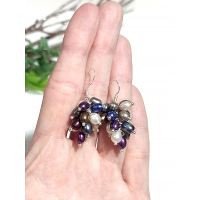 Серьги посеребренные с разноцветным жемчугом