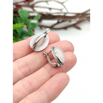 Серьги посеребренные с розовым кварцем