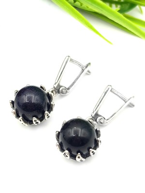 Серьги посеребренные с синтетическим авантюрином Каирская ночь