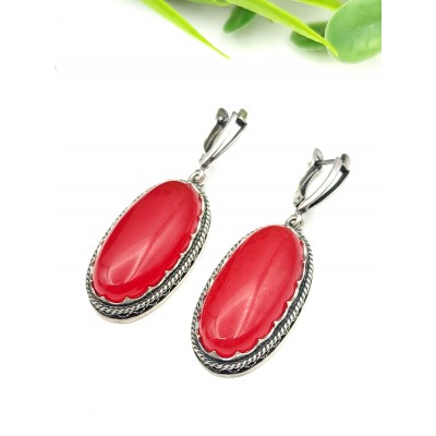 Серьги посеребренные с малиновым агатом