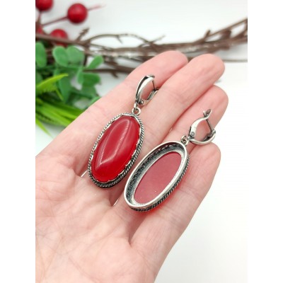 Серьги посеребренные с малиновым агатом