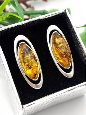 Серьги посеребренные с желтым янтарем
