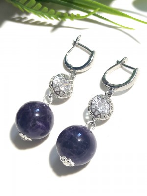 Серьги посеребренные с аметистом и фианитом