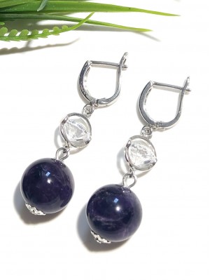 Серьги посеребренные с аметистом и фианитом