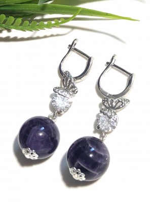 Серьги посеребренные с аметистом и фианитом