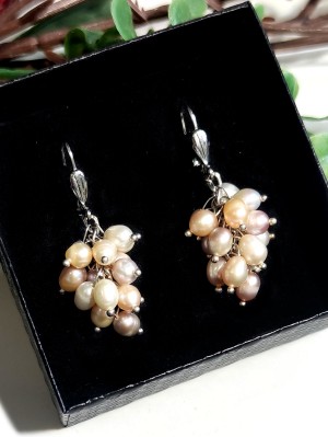 Серьги с белым, персиковым и розовым жемчугом