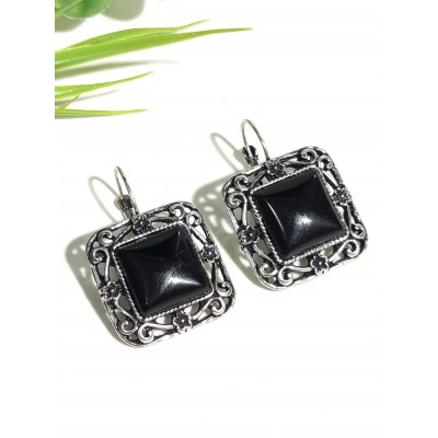 Серьги с черным агатом