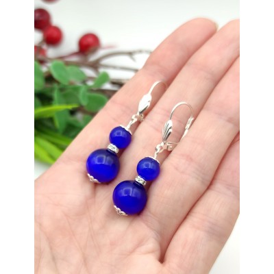 Серьги с синим кошачьим глазом и фианитами