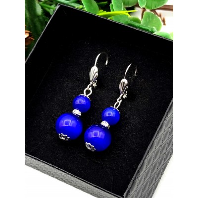 Серьги с синим кошачьим глазом и фианитами