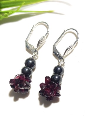 Серьги с гранатом и гематитом