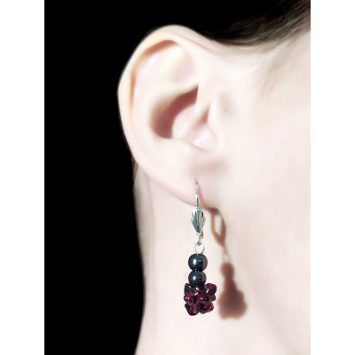 Серьги с гранатом и гематитом