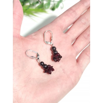 Серьги с гранатом и гематитом