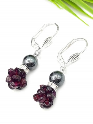 Серьги с гранатом и гематитом