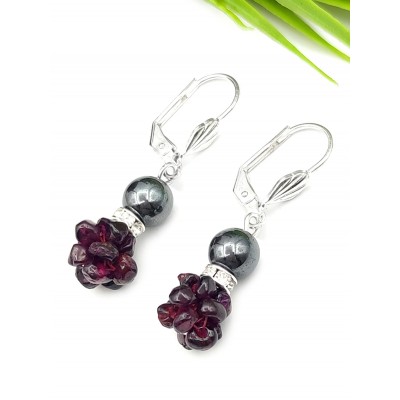 Серьги с гранатом и гематитом