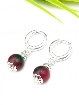 Серьги с малиново-зеленым агатом