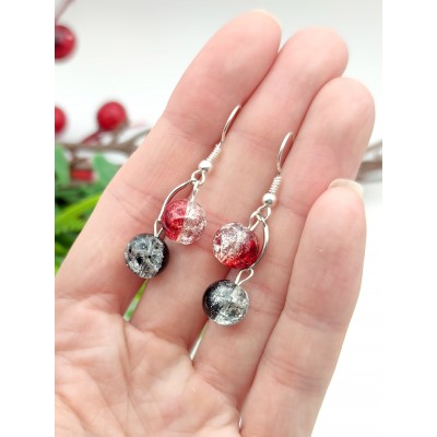 Серьги с красным и черным сахарным кварцем