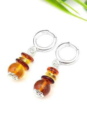 Серьги с коньячным и желтым янтарем