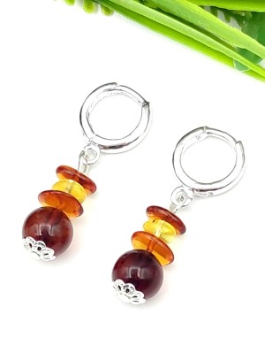 Серьги с красным, коньячным и желтым янтарем