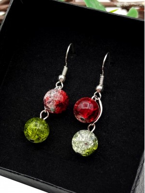 Серьги с красным и зеленым сахарным кварцем