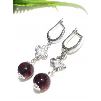 Серьги посеребренные с красным янтарем