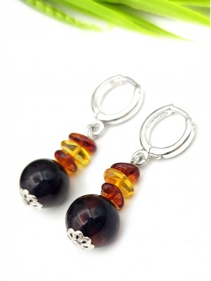 Серьги с красным, коньячным и желтым янтарем