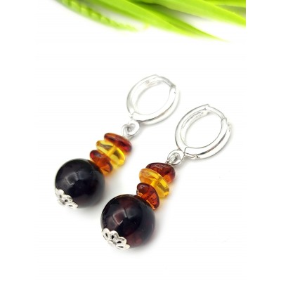 Серьги с красным, коньячным и желтым янтарем