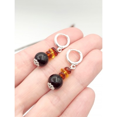 Серьги с красным, коньячным и желтым янтарем
