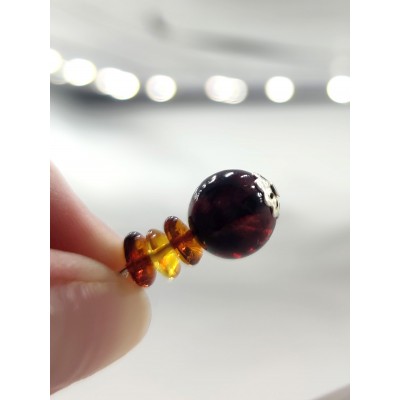 Серьги с красным, коньячным и желтым янтарем