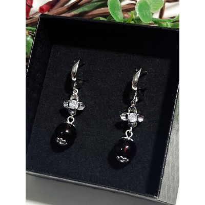 Серьги посеребренные с красным янтарем