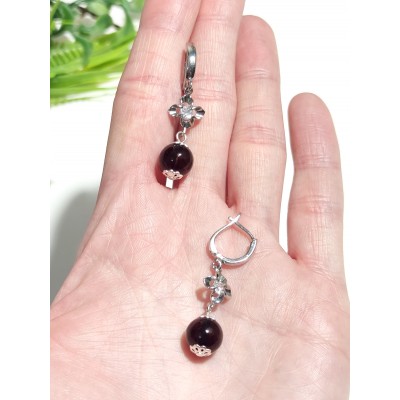 Серьги посеребренные с красным янтарем