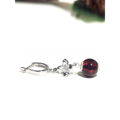 Серьги посеребренные с красным янтарем